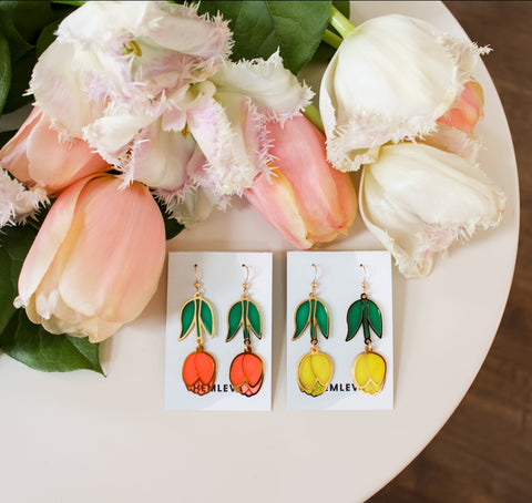 Tulip Earrings • Coral