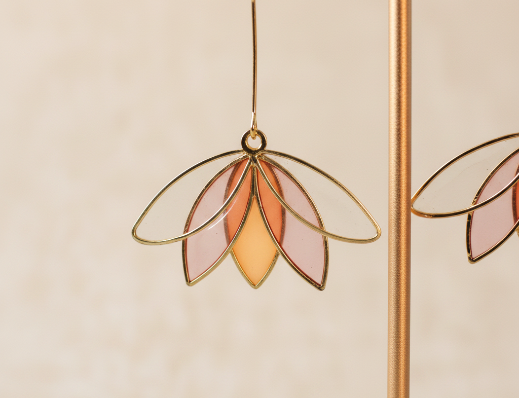 Close-up macro detail of The Lotus Earrings